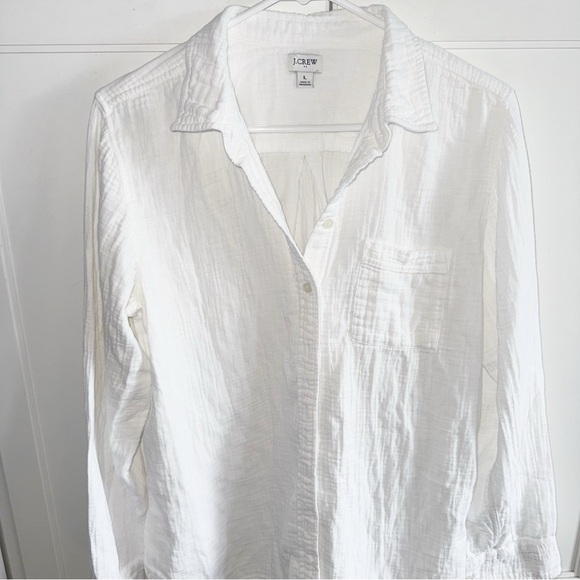 J. Crew Gauze White Button-Up Shirt Large Capsule Wardrobe Classic Minimalist - Picture 6 of 14